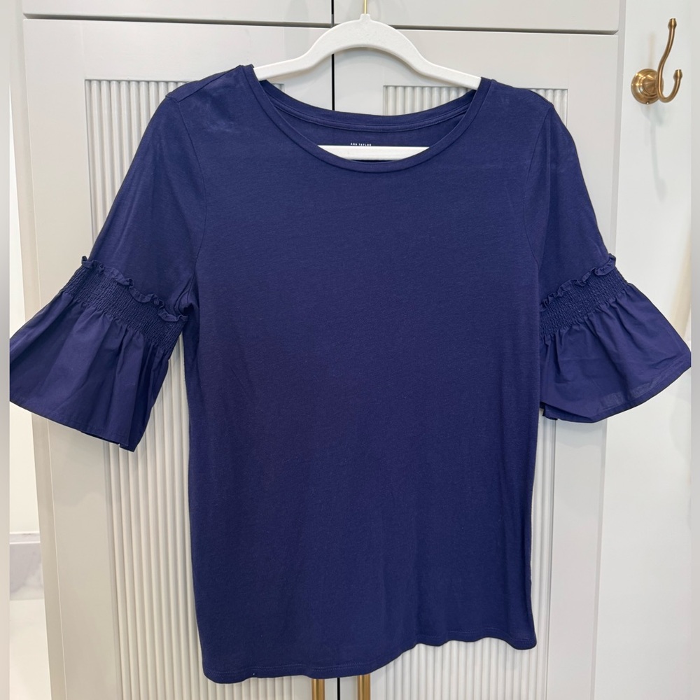 LOFT Blue/purple Ruffle Sleeve Top